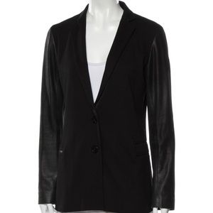 Theory Leather Sleeved Black Blazer